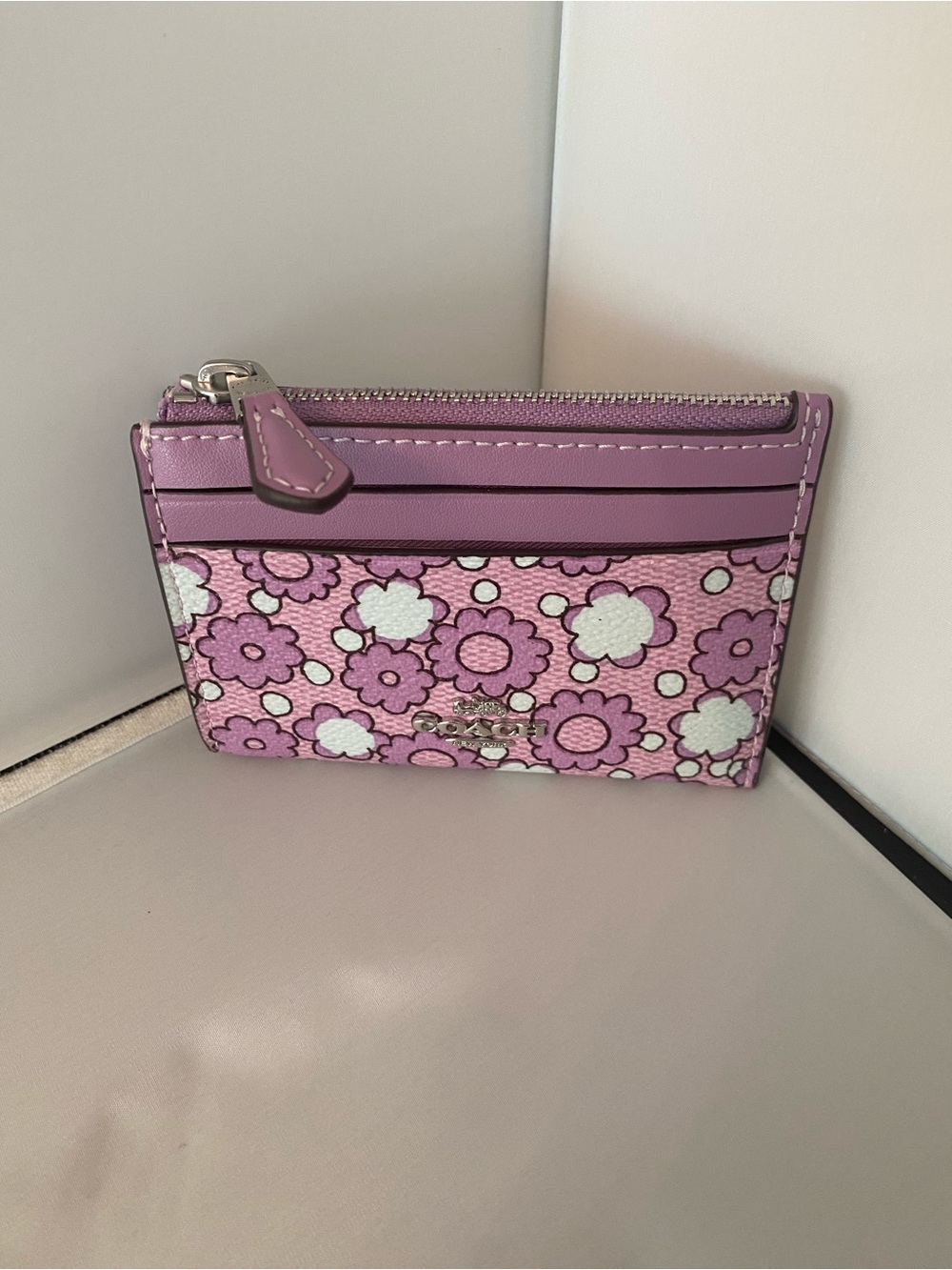 NWT - Coach Slim Line Card Case/Key Holder in lavender/pink floral
